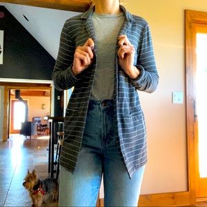 Gray sweatshirt horizontal striped blazer